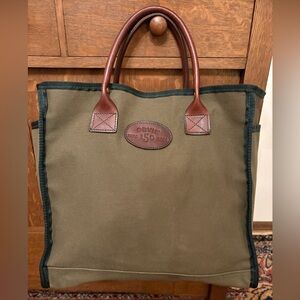Orvis Vintage Green Canvas Leather Trim Tote Bag